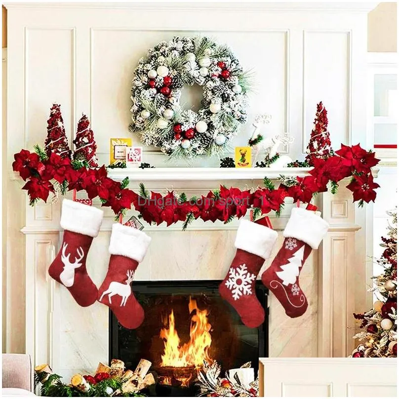 christmas decorations 2022 socks gift bag kenaf elk embroidered gifts pendant for home tree ornaments