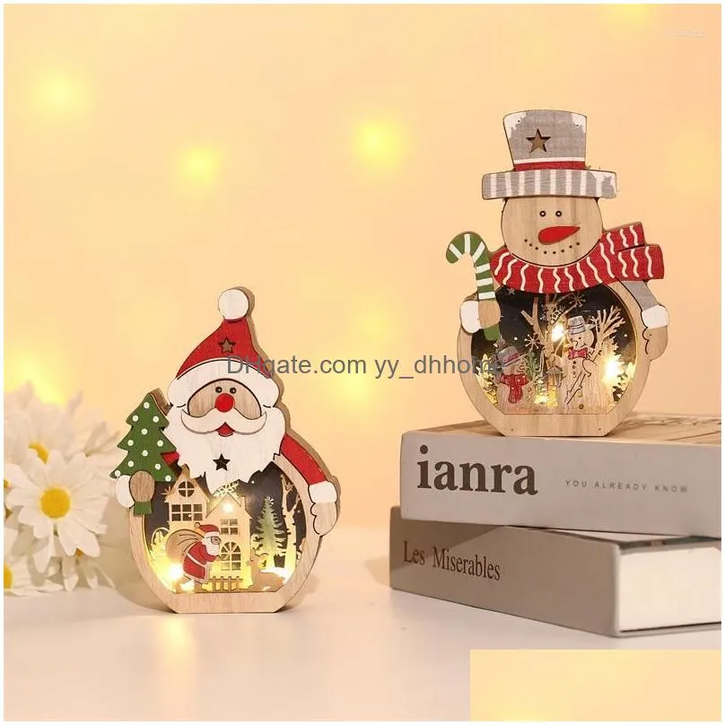 christmas decorations led luminous santa claus shape wooden ornaments navidad gifts happy year decoration