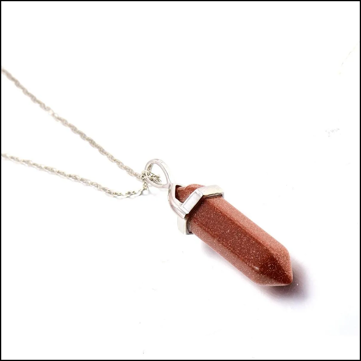 natural stone bullet shape pendant necklaces chains hexagonal prism chakra reiki crystal jewelry for women men