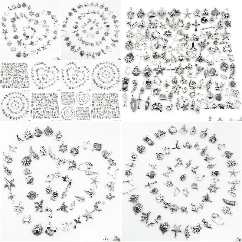 mix charms 120pcs vintage antique silver mini life alloy pendant diy jewelry making