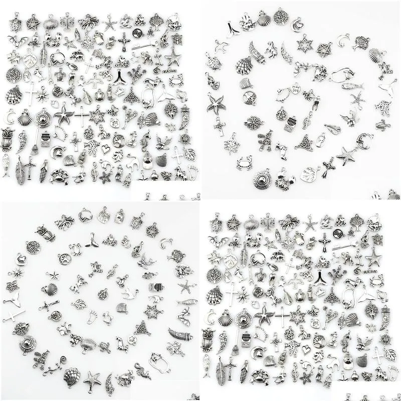 mix charms 120pcs vintage antique silver mini life alloy pendant diy jewelry making