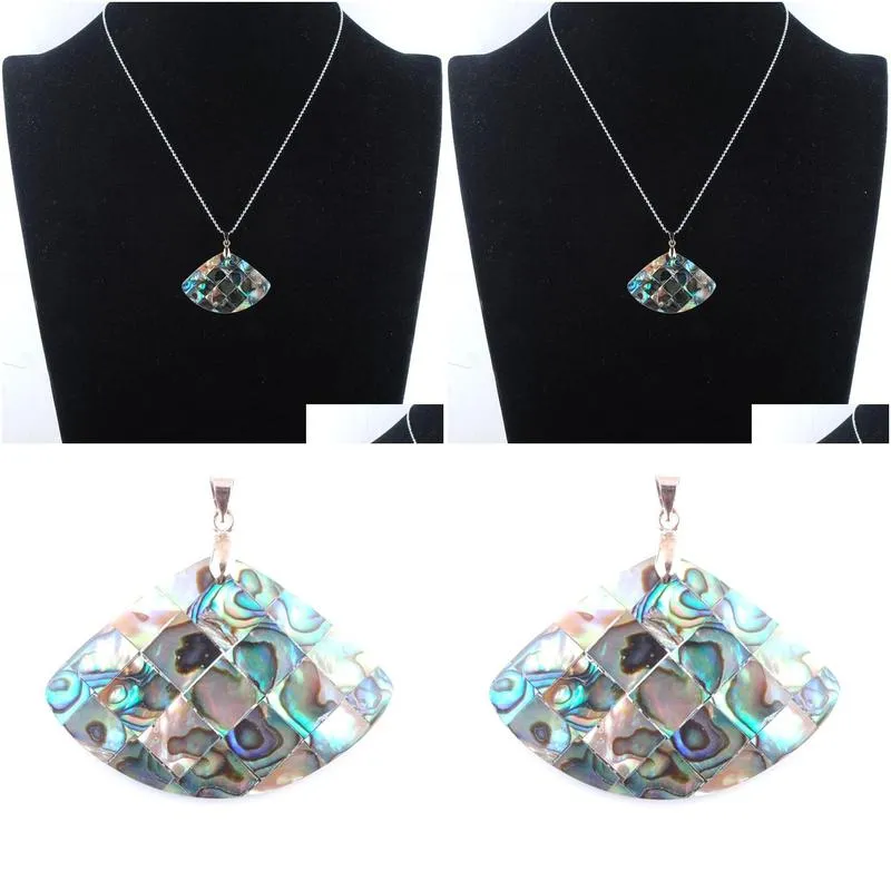 natural abalone shell pearl pendants necklaces no hole sectorshaped reiki gem stone bead women girls jewelry n3372