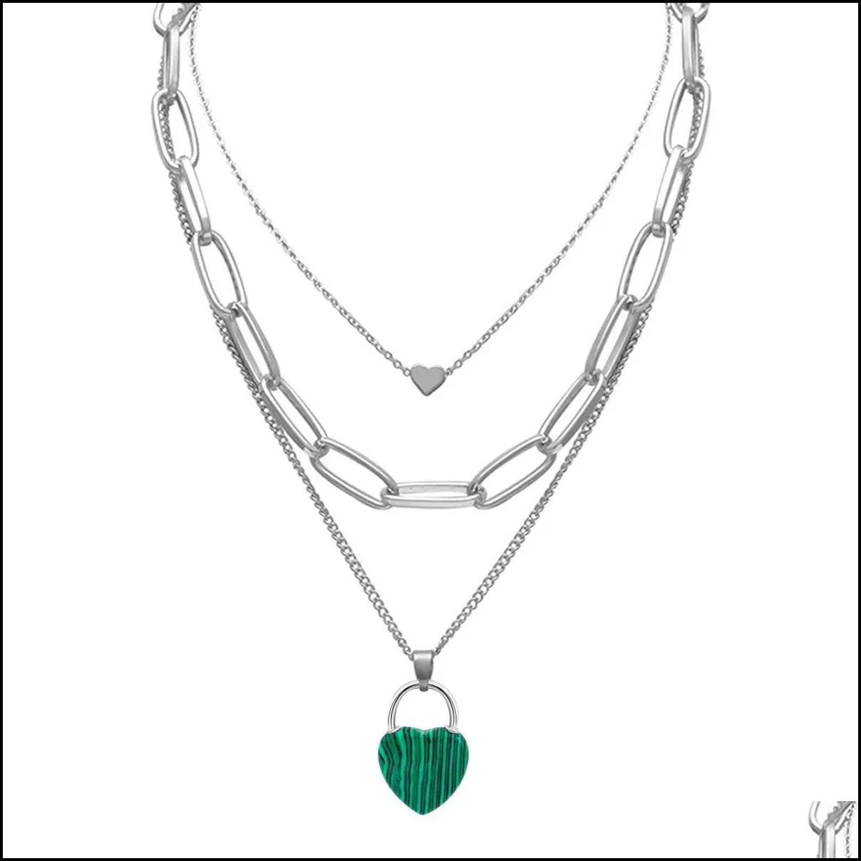 qimoshi chunky punk silver chain choker cuban link statement jewelry for women and girls layered gemstone heart lock pendant necklace