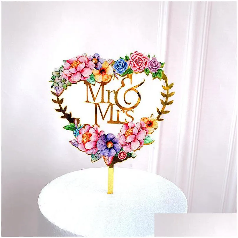 fashion cake decoration card insertion accesories love acrylic flower new happy ornaments wedding supplies 3zw k2