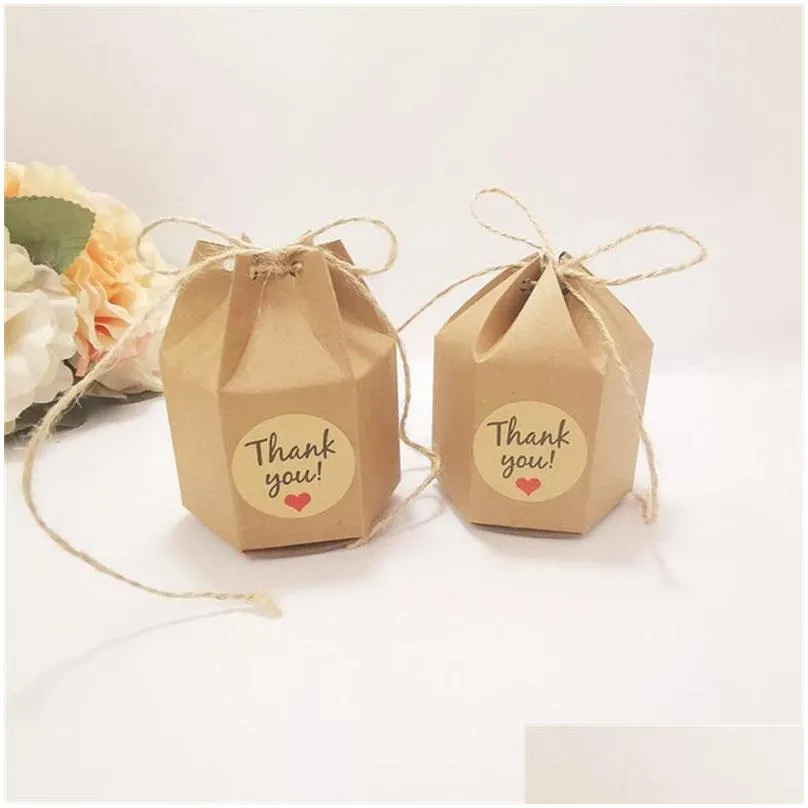 new creative kraft paper candy gift wrap boxes lantern hexagon shape wedding favors gift packaging chocolate box bags 20211224 q2