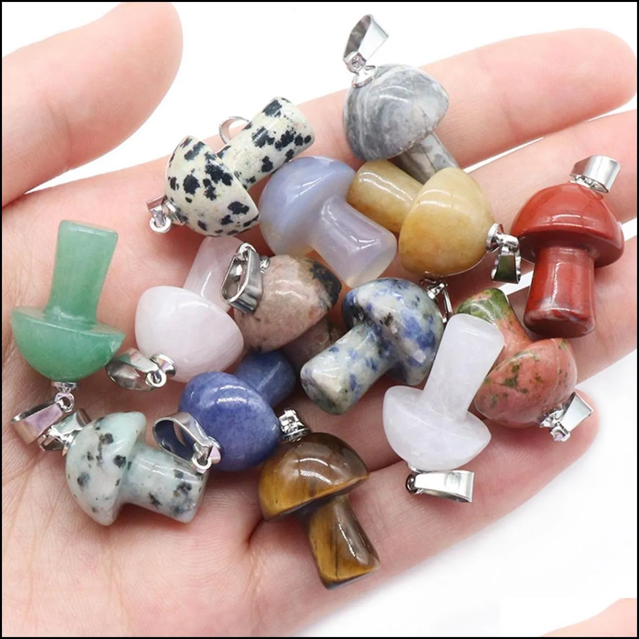 10pcs healing chakra crystal mushroom pendant for making jewelry necklace earrings bracelets natural gemstone rock charm choker