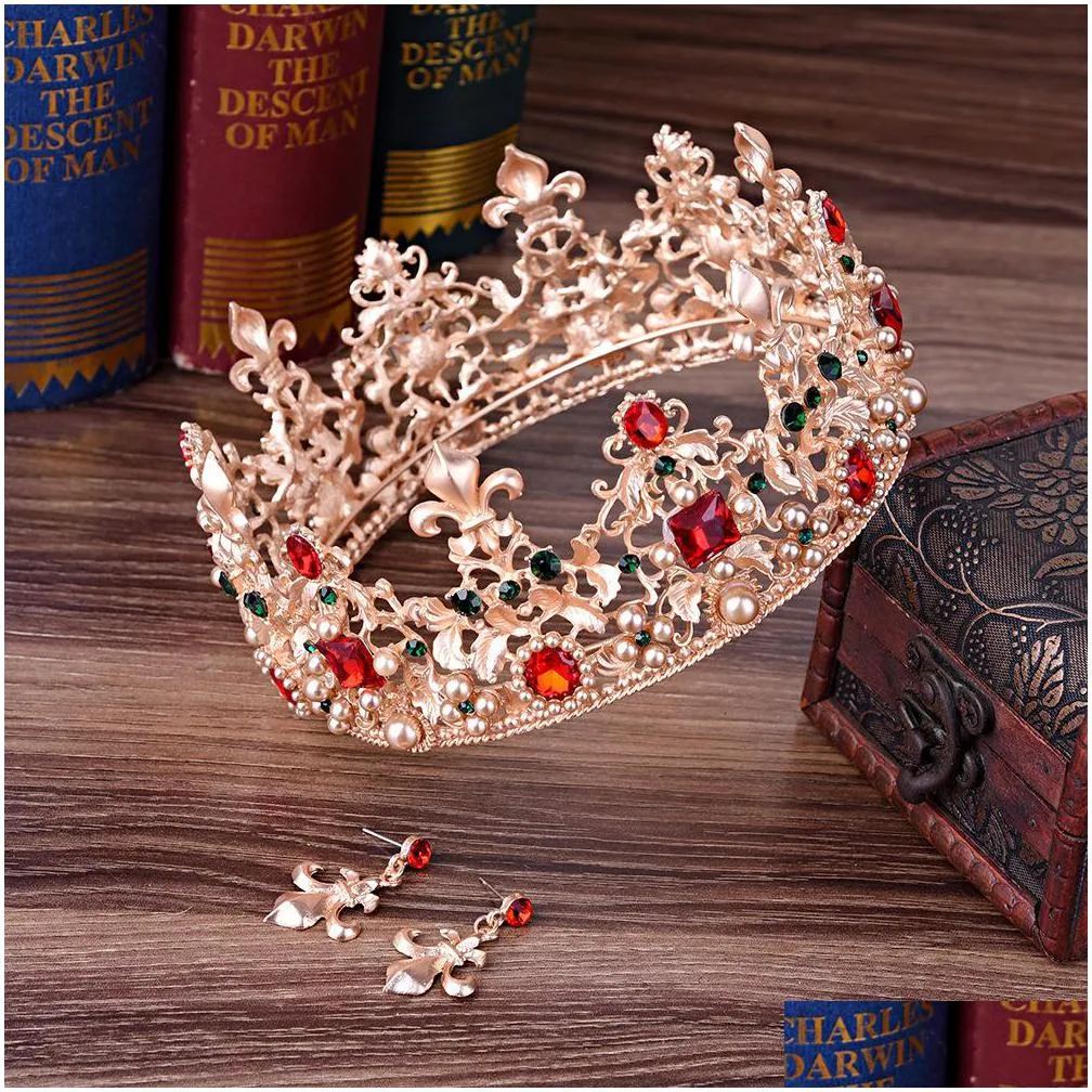 2021 vintage baroque bridal tiaras accessories gold/silver colorful crystals princess headwear stunning wedding tiaras and crowns12148