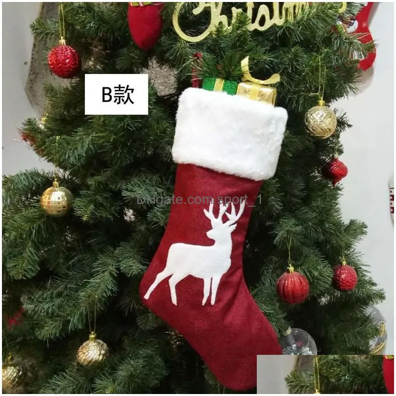 christmas decorations 2022 socks gift bag kenaf elk embroidered gifts pendant for home tree ornaments