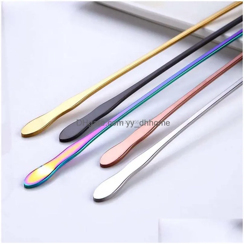 stainless steel long ladle dessert spoon coffee scoops gold rainbow stirring scoops mug ice scoop home kitchen dining coffeeware