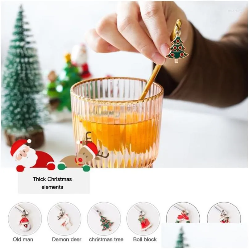 christmas decorations spoon with pendant coffee mixing scoops stirring stainless steel box set ornaments