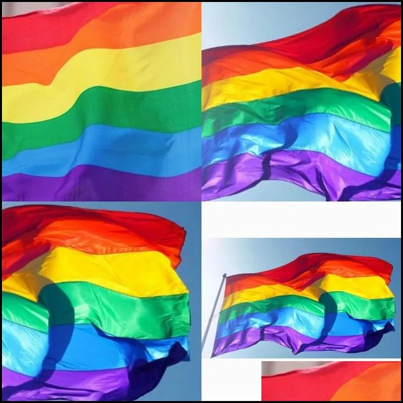 large rainbow banner park scenic spot decoration flags six colors stripe 90x150cm banners new product 4 8hm f2