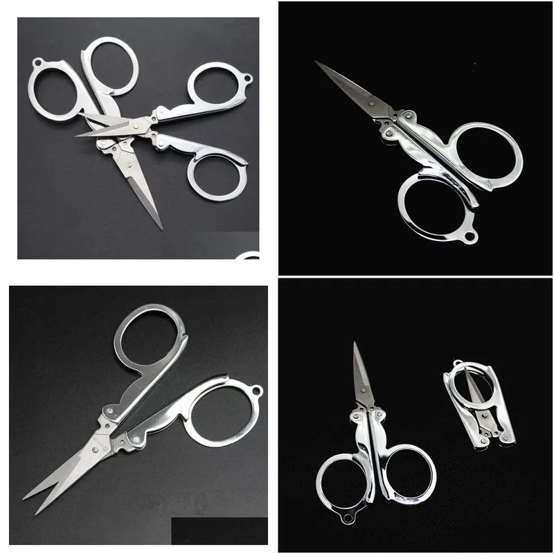wholesale diamond portable folding scissors folding foldable scissors collapsible medium trip scissors travel scissor color silver
