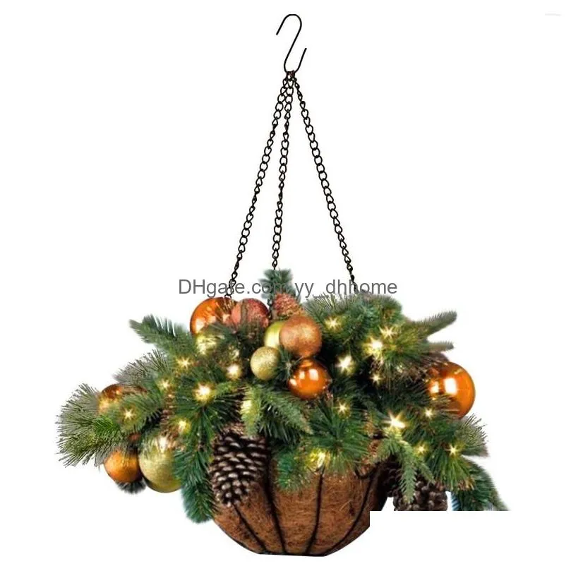 christmas decorations artificial hanging basket with white led light decoration for home ornament outdoor garden decor