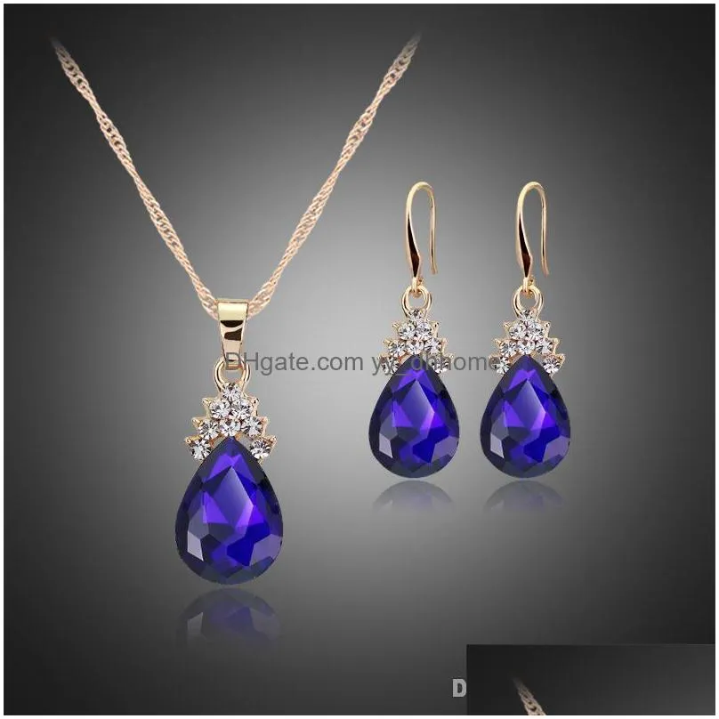 crystal diamond water drop necklace earrings jewelry sets gold chain necklaces for women fashion wedding jewelry gift