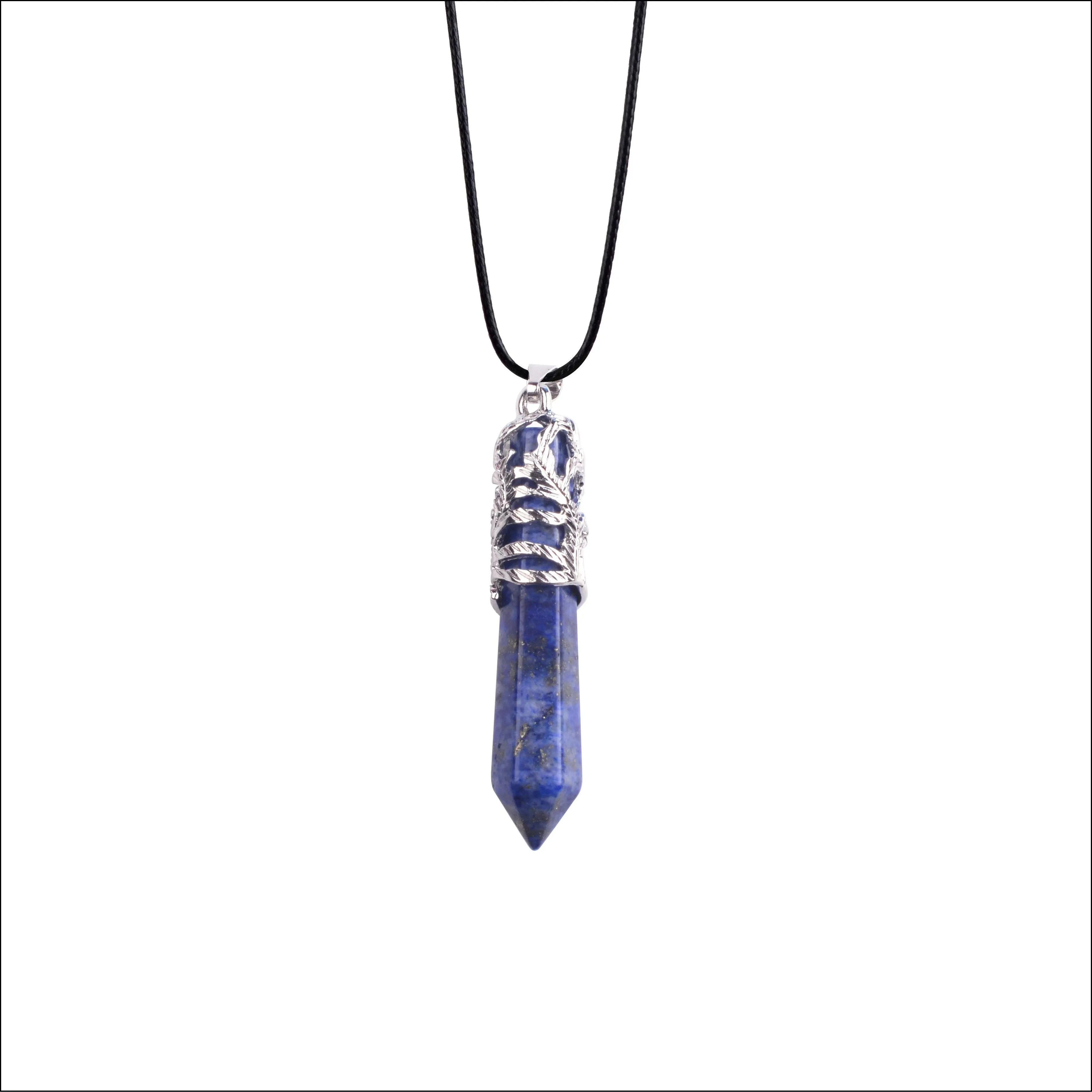 hexagonal column gemstone pendant six pyramid column pendant necklace healing chakra crystal stone men and women spirit energy