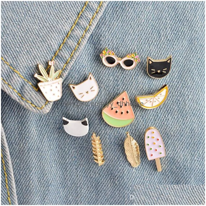 sunglass feather ice cream pot lapel pin enamel brooches pins jeans tops bag badge for women men fashion jewelry