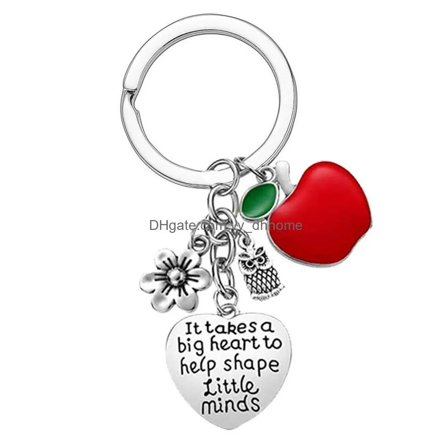 love thank you teacher heart key ring owl flower charm stainless steel keychain holder bag hangs women men fashion jewelry