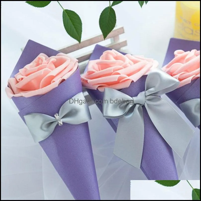 22cm bow flower cone candy box cajas de regalo package holder case creative jewelry wedding party favor organizer lipstick gift 1xya