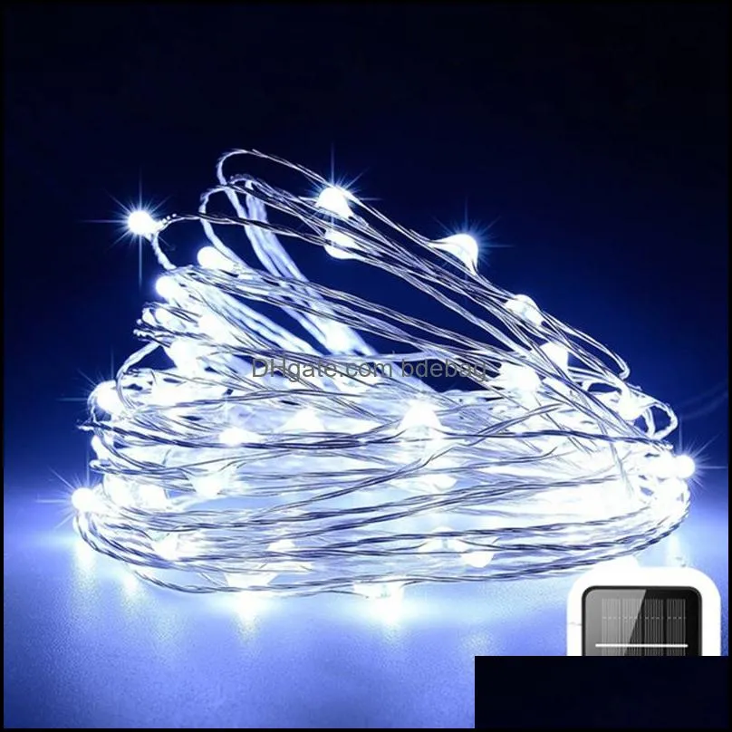 100 led solar outdoor string lighting modern christmas copper wire lights waterproof courtyard light strings ground plug 10m 13 9ls