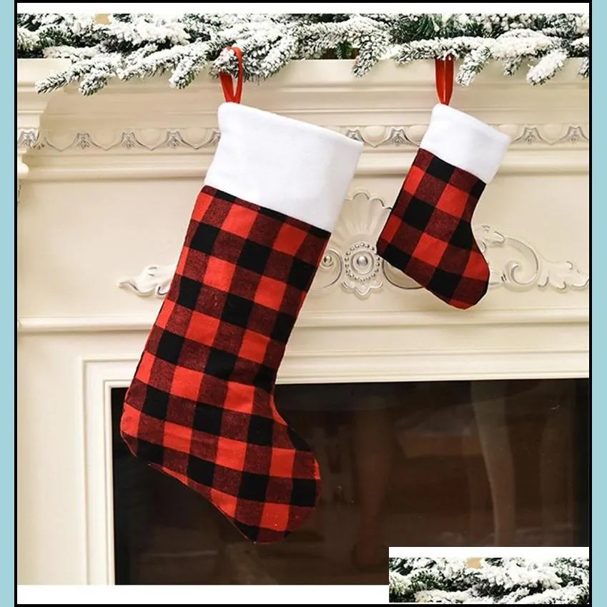 christmas stockings red and black  plaid fireplace hanging stocking family holiday xmas party decorations 1054 b3