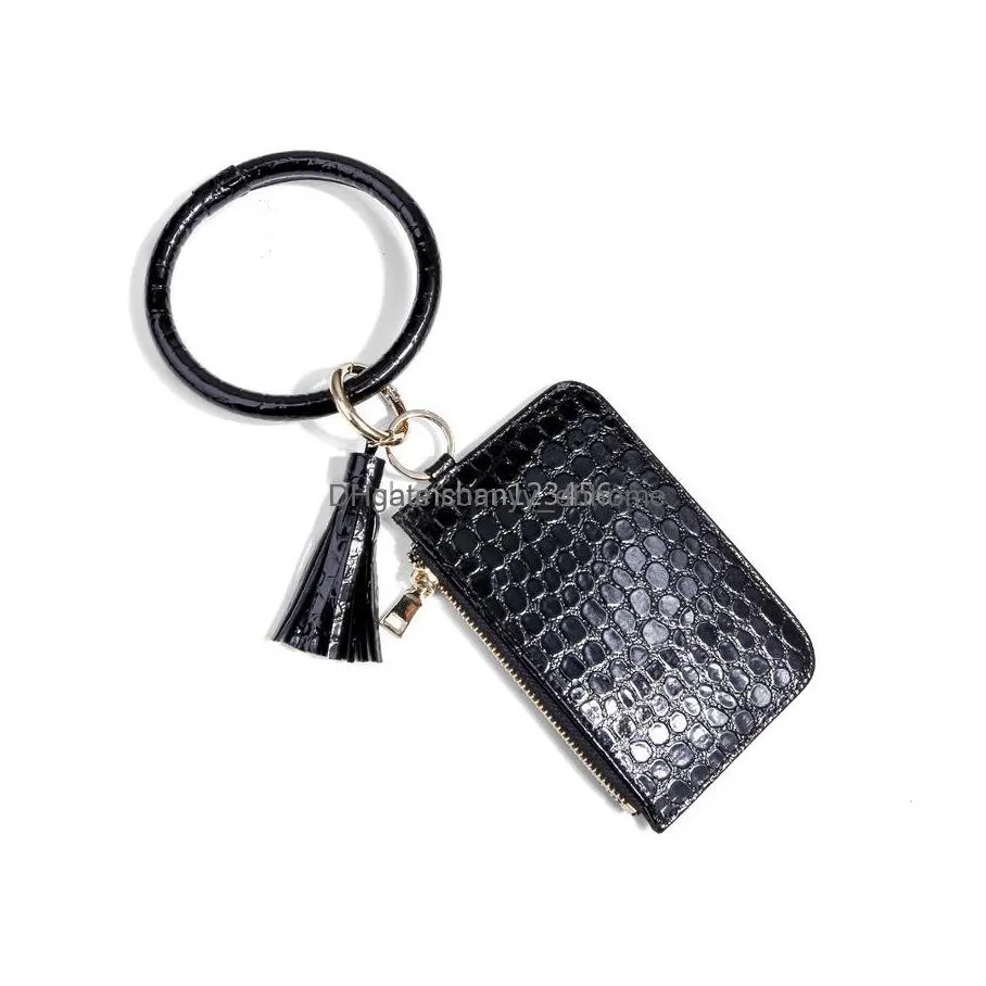 leopard leaf wallet bracelet key ring coin purse bag hang keychain wristband cuff for women fashion jewelry