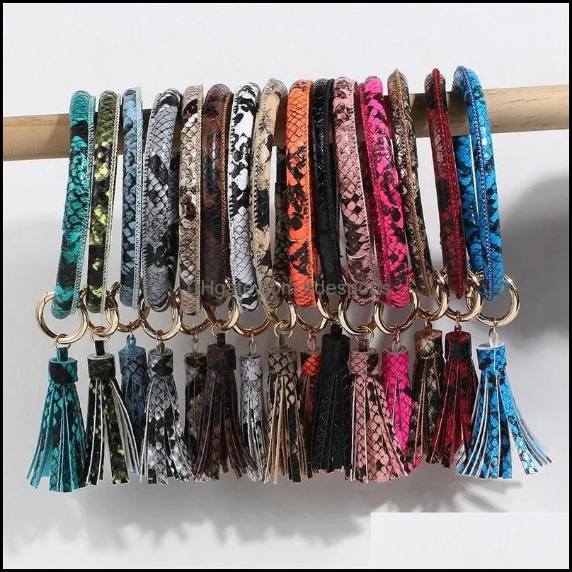 tassel bangle keychain bracelets keyring snake leather o wristlet bracelet circle charm key ring holder wristbands party favor dbc 102