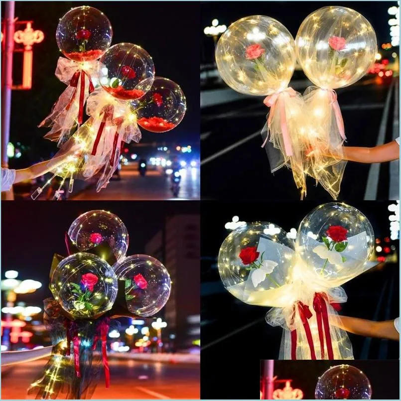 luminous flower balloon transparent light false rose bouquet valentines day balloons romantic roses airballoon silk braid 10 3zl n2