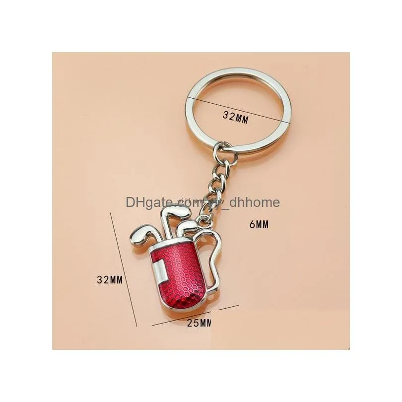 outdoor sport gold golf club key ring red metal golf bag keychain hangings for women men gift fashion jewelry