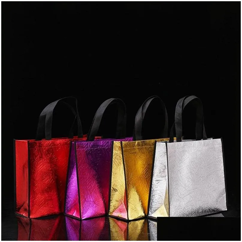 diy shopping bags foldable fashion tote laser fabric nonwoven no zipper bag home reusable handbags 2 6bl g2