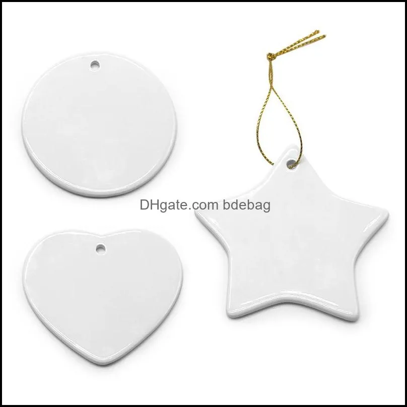 fashion sublimation blank ceramic pendant creative christmas ornaments heat transfer printing diy ornament 6 styles 1035 b3