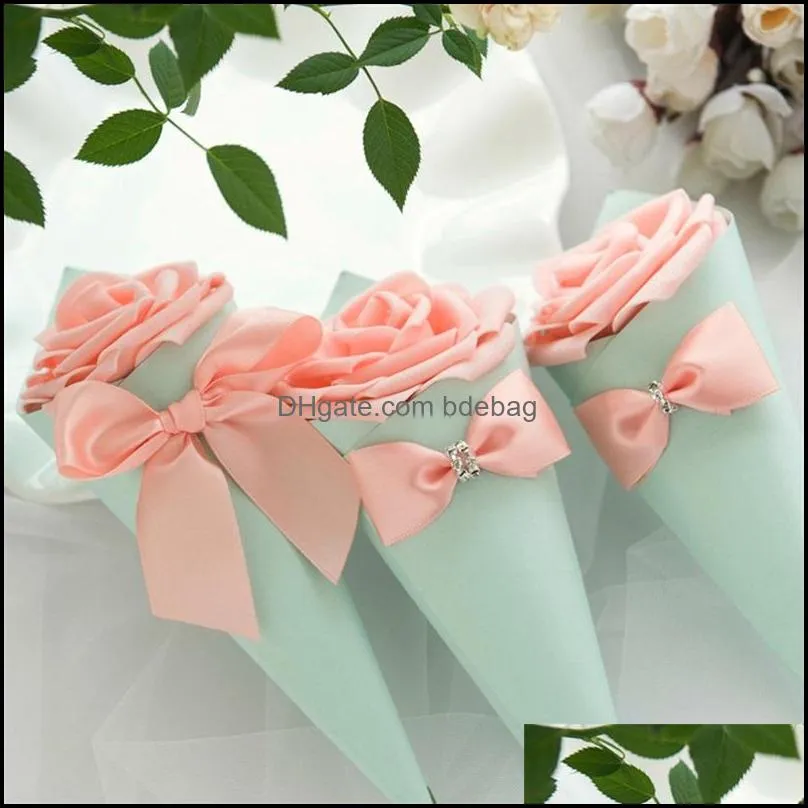 22cm bow flower cone candy box cajas de regalo package holder case creative jewelry wedding party favor organizer lipstick gift 1xya