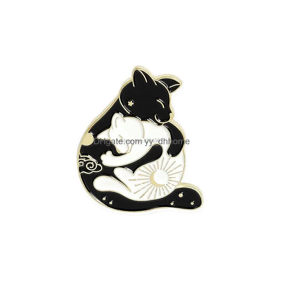 yinyang brooches pins round enamel animal hug cat dragon fox brooch lapel pin top bags badge for women men fashion jewelry