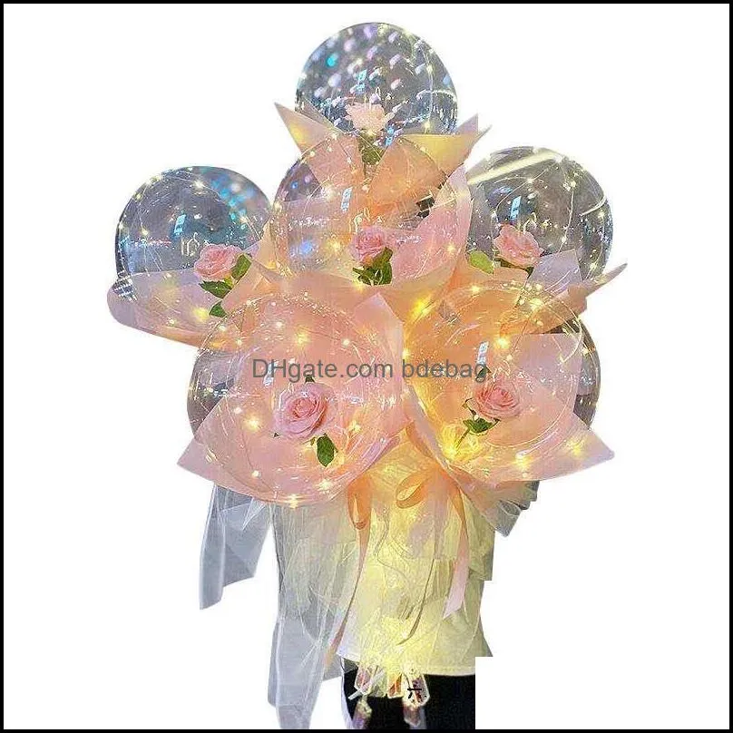 2021 valentines day led balloons decoration lights luminous bobo ball balloon flashing light rose bouquet lover gifts for birthday wedding 404