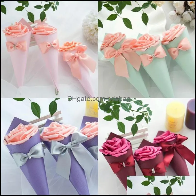 22cm bow flower cone candy box cajas de regalo package holder case creative jewelry wedding party favor organizer lipstick gift 1xya