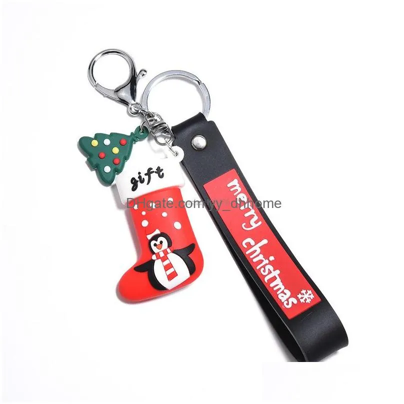 cartoon merry christmas keychain pvc christmas tree sock key ring bag hangs christmas jewelry gift 