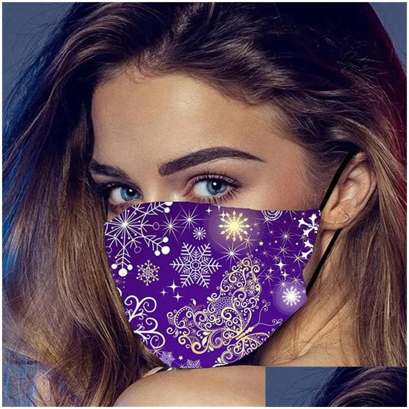 happy newyear mask 2021 snowflake 3d printing christmas face masks dustproof breathable washable for adult and 7 g2