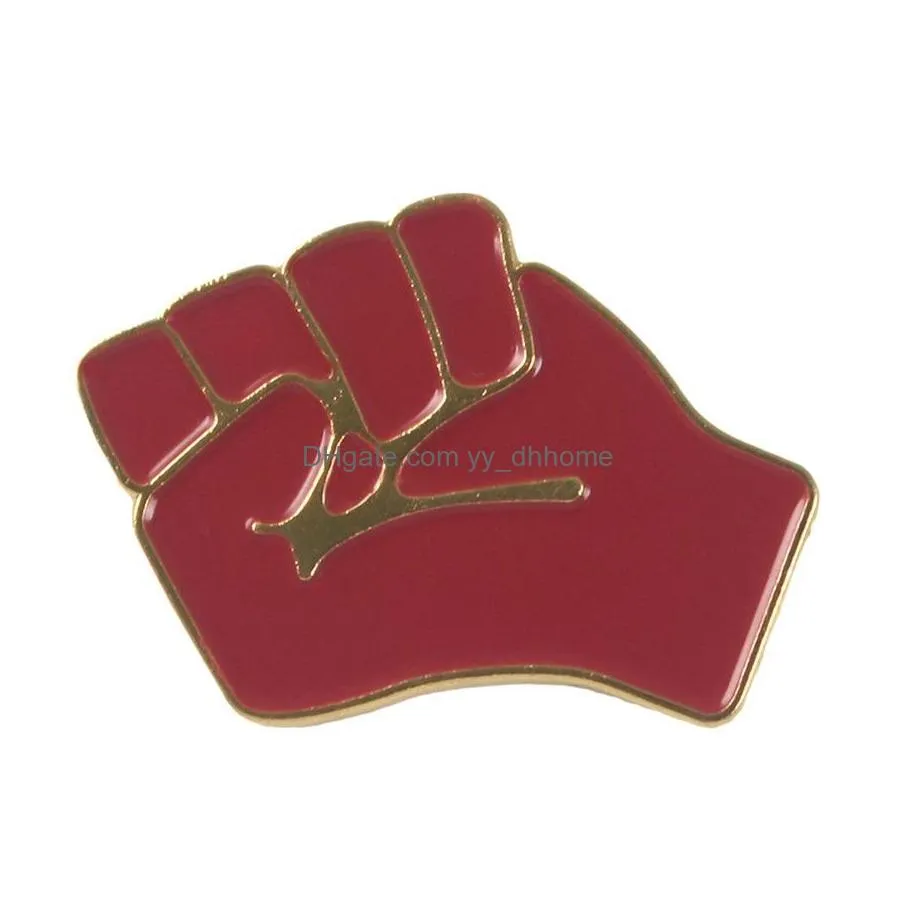 enamel hand fist brooches pins red black fists lapel pins tops bags dress badge for women men fashion jewelry