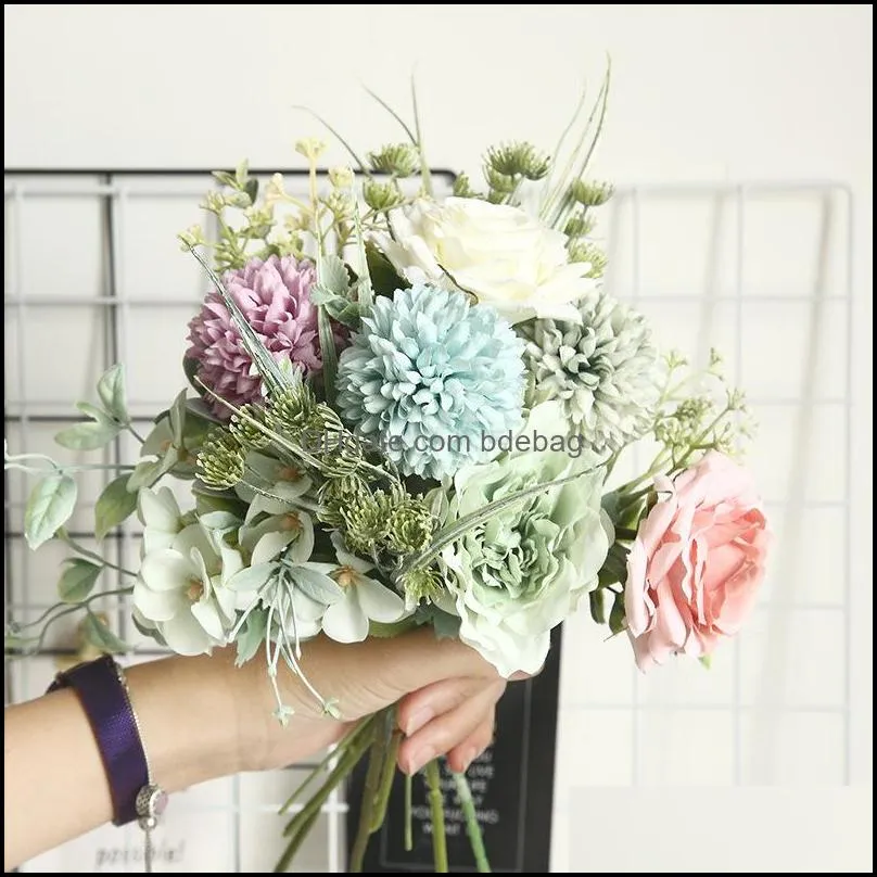 eucalyptus artificial flower delivery with rice family home wedding holding fake flowers for wall decoration hand tied bouquet 0 95jl