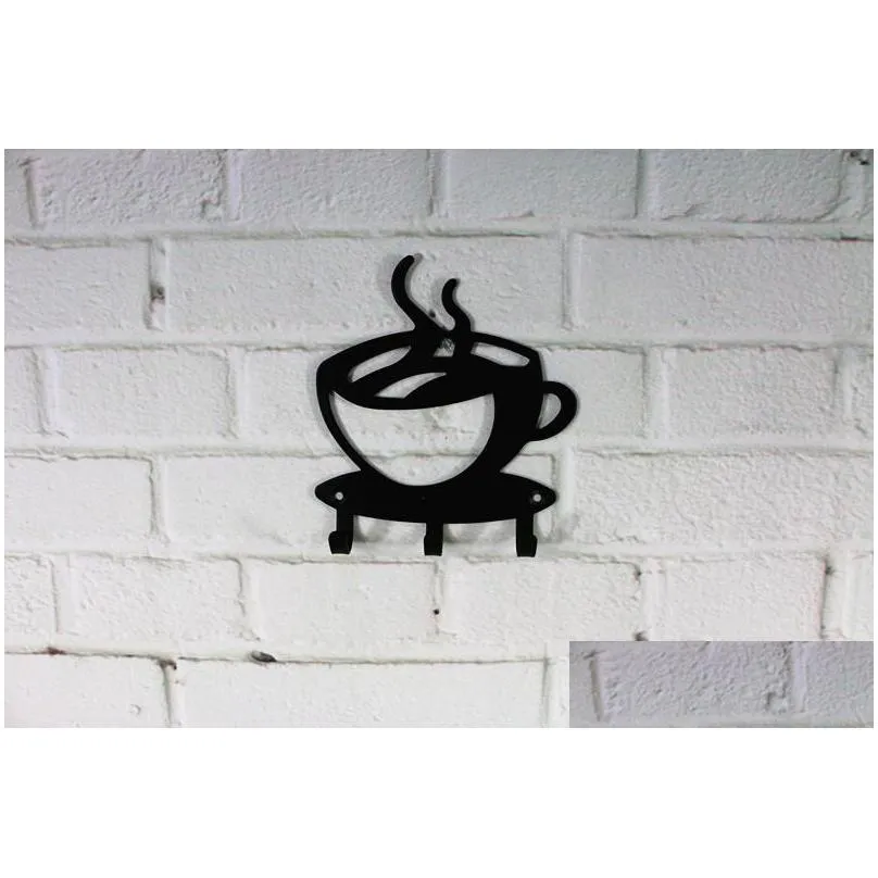 coffee cup black 3 hook metal key holders hooks rack hanger organizer home wall decorate 6fl uu