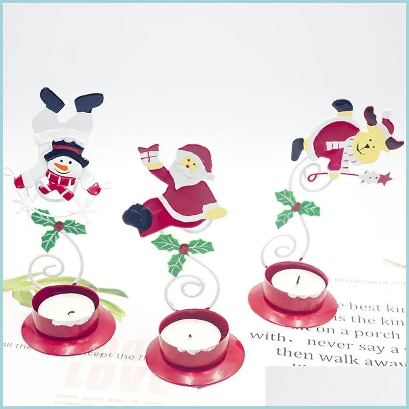 3 styles cute candle holders alloy anta claus snowman deerlet candlesticks coloured drawing candelabrum ornament of christmas party