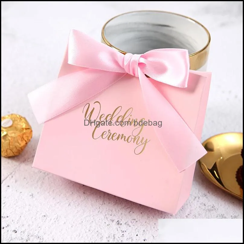 wedding candy bag with ribbon 11.4x10x4.5cm white kraft paper thank you wedding party favors and gift bag 232 n2