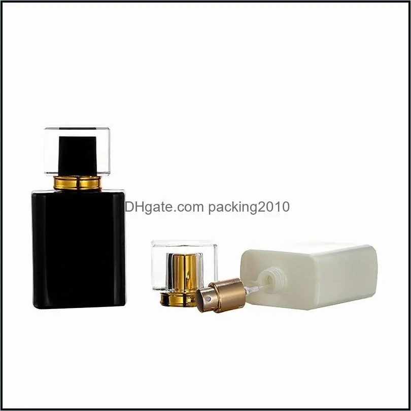 newwholesale 50pcs highend square perfume atomizer bottle 50ml black and white glass fine mist spray bottles portable 837 b3