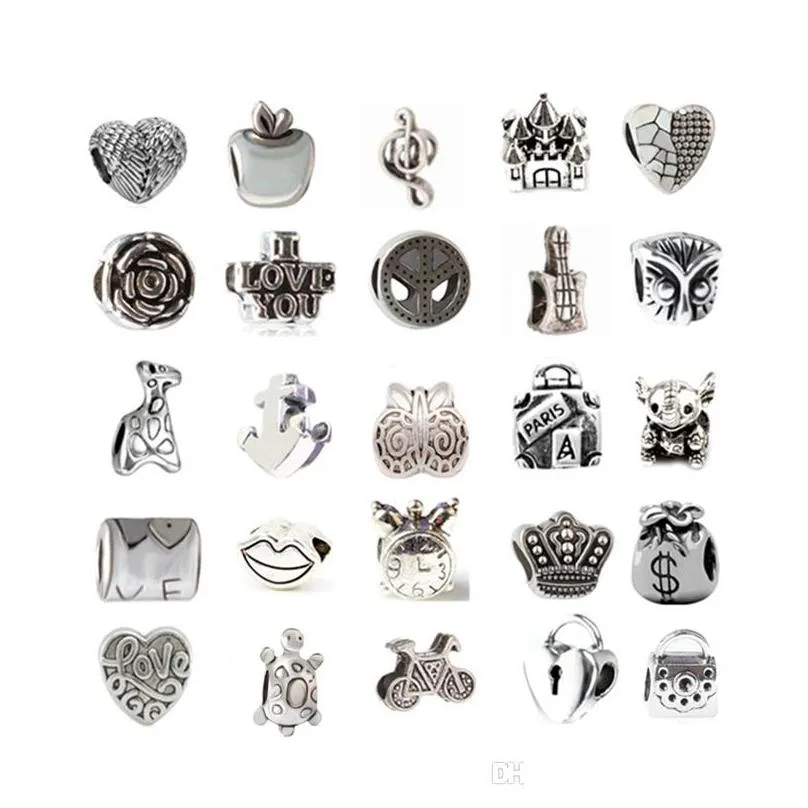 mix at least 33 style alloy charm bead fashion jewelry european style for pandora bracelet promotion