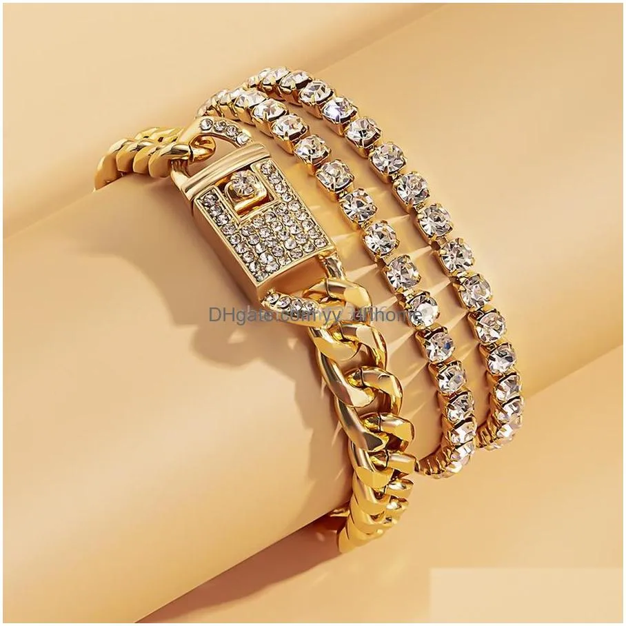 summer crystal iced out cuban chain anklet bracelet silver gold multilayer foot tennis bracelets for women fashion jewelry