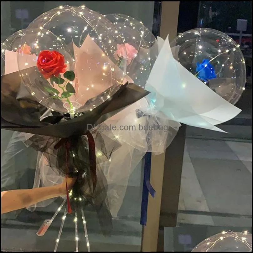 2021 valentines day led balloons decoration lights luminous bobo ball balloon flashing light rose bouquet lover gifts for birthday wedding 404