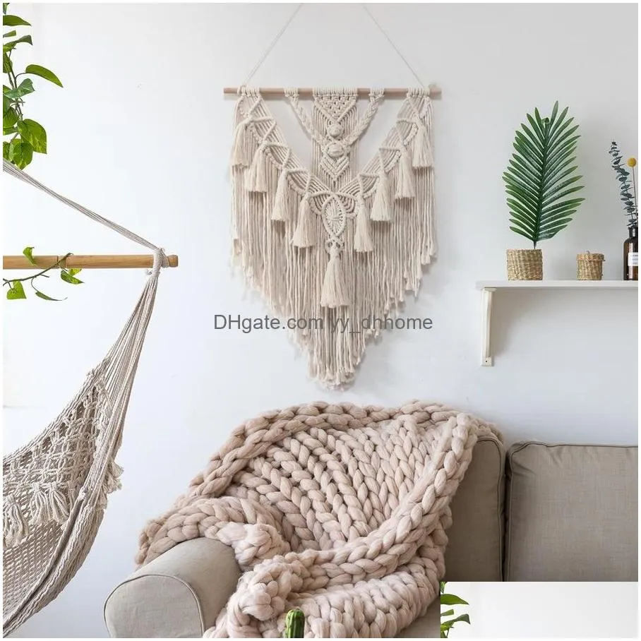 solid color bohemia simple hand made weave tassel tapestry home decor wall hang holiday events party decorations