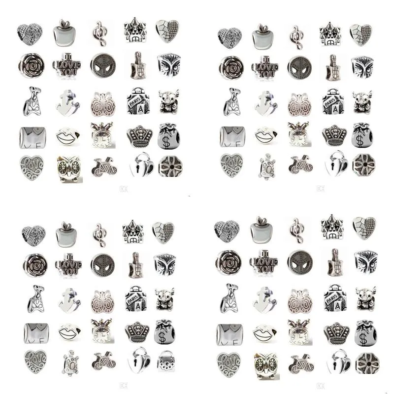 mix at least 33 style alloy charm bead fashion jewelry european style for pandora bracelet promotion