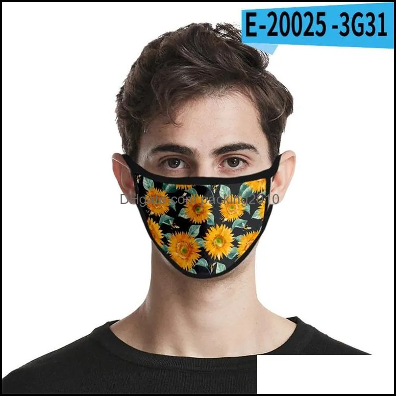 3d digital printing mask sunflower hanging windbreak anti haze breathing mascarilla personal high elastic fabric facemask washable 2 2mlg