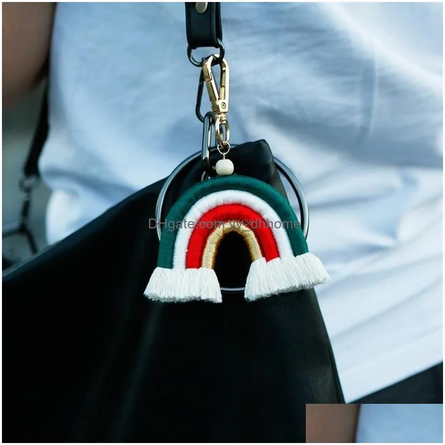 rainbow tassel keychain line weave u shape fashion bag hangs key rings fashion jewelry 