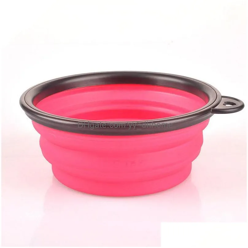 portable dog tableware feeders diners food bowls silicone fold dog bowls with quickdraw ring pet supplies
